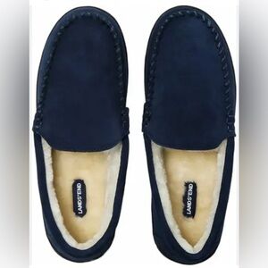 NWOB Lands' End Women's Blue Suede Moccasin Shearling Lined Slippers Size 8
